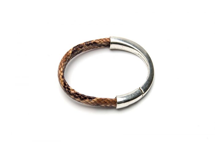 Magnetspange mit Lederband in Reptilprägung beige-braun Töne